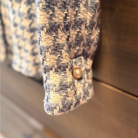 Zara Blue and Cream Tweed Jacket/ Overshirt XS - Picture 4 of 11